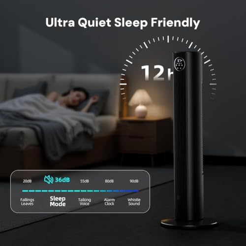 Image of Antarctic Star 36 inch Tower Fan for Bedroom, 85 Oscillating Standing Floor Fan, 3 Speeds 2 Modes, 23 ft /s High Velocity, 12H Timer with Remote, Portable Cooling Fan Living Room Office, Black