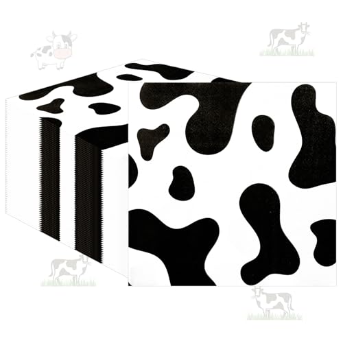 Lot de 50 serviettes de table à impression vache pour bébé - Motif vache - Jetables - Noir et...