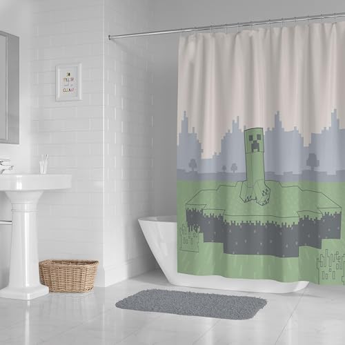 Image of Jay Franco Minecraft Creeper Shower Curtain - Licensed Video Game Bathroom Decor for Kids or Teens - 70 x 72 Inch Washable Fabric Curtain