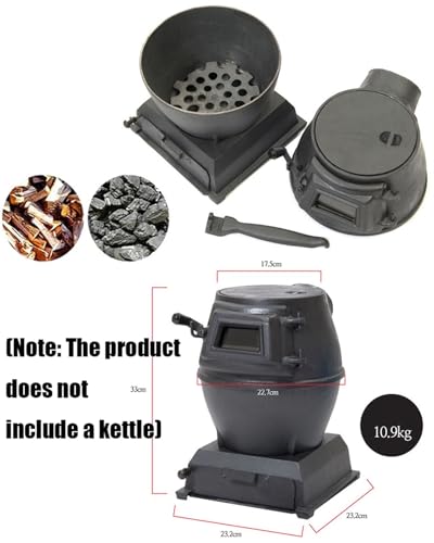 Poêle à bois portable en fonte – Chauffage multi-combustibles pour cuisine intérieure et extérieure, camping, barbecue et terrasse