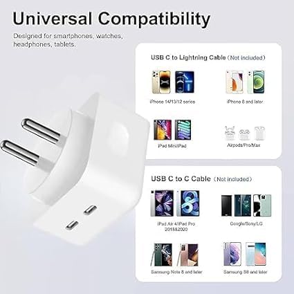 Image of Original 35W Dual PD 3.0 GaN USB-C Port Power Adapter Fast Wall Charger Replacement for 13 12 11 14 Pro Max Plus Mini, i-Pad, Air-Pods (Two Cables Included) Mobile Charger (DEC77)