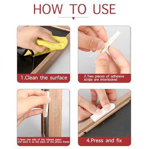 Image of 12 Pairs of Heavy Duty Strips Picture Hanging Tape and Hangers Velcro Strips for Easy and Secure Installation
