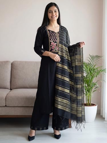 Image of INDO ERA Women's Straight Cotton Kurta Palazzo with Dupatta Set | Cotton kurta sets for women
