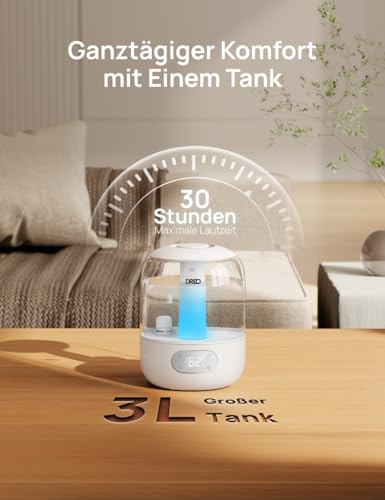 DREO Luftbefeuchters für Schlafzimmer, kühler Nebel Luftbefeuchter für Haus und großen Raum, leiser Luftbefeuchter für Baby, Nachtlicht, ätherisches Diffusor, schnelle Ultraschall Luftbefeuchters