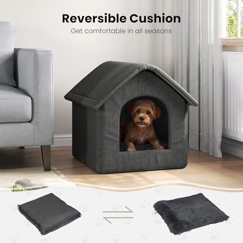 EUGAD Große Hundehöhle, Haustierhaus mit Plüschkissen, Hundehaus Hundehütte Outdoor Große Hunde 60x55x60cm, Katzenhaus für Draußen Winterfest Wasserfest Wetterfester für Streuner Haustiere
