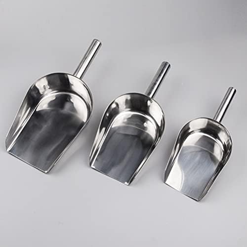 Toyvian Stainless Steel Ice Scoop Metal Food Scoop Flat Bottom Ice Scoops Candy Scoop Ice Cube Shovels for Kitchen Party Bar Wedding L