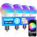 BAOSKOMES Smart Light Bulbs 4 Pack,2.4G HZ Music Sync Color Changing Light Bulb,Compatible with Alexa &Google Assistant,A19 E26 Dimmable LED Light Bulb 9W 800Lumen for Party Decoration Smart Home