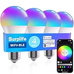 Smart Led Light Bulbs, Wi-Fi Magic Home Light Bulbs for Alexa & Google Assistant, E26, A19 Music Sync Color Changing Light Bulb, APP Remote Control on/off, Wireless, Bluetooth, 800LM, 60W,4Pack