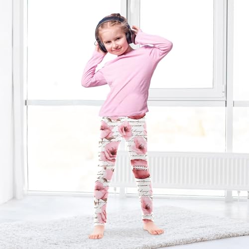 Watercolor Rugby Flower Girls Leggings Soft Stretch Workout Yoga Dance Pants for Kids Casual Tights4