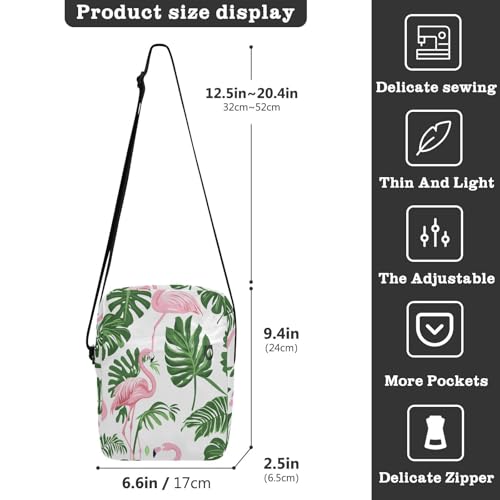 Crossbody Bag Flamingo Monstera Leaves Messenger Bag for Women Men Purse Shoulder Bag Satchel Bag with Adjustable Strap 214B80803