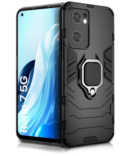 Image of WOW IMAGINE Back Case Cover for Oppo Reno 7 5G Tough Armor Bumper | Ring Holder & Kickstand in-Built | Excellent 360 Degree Protection (Carbon Black)