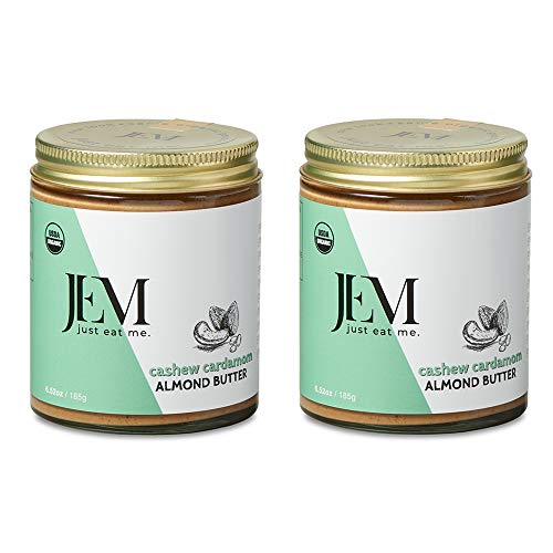 JEM Organics Cashew Cardamom Sprouted Almond Nut Butter, Organic, All Natural, Gluten-Free, Vegan, Paleo, Keto Snack, 6 oz Jar, 2-Pack