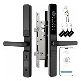 Smart Door Lock with Handle, 5-in-1 Keyless Entry for Aluminum & Wooden Doors – Fingerprint, TTLock App Control, Digital Keypad, IC Card Access, Built-in Doorbell (Aluminum, Biometric)