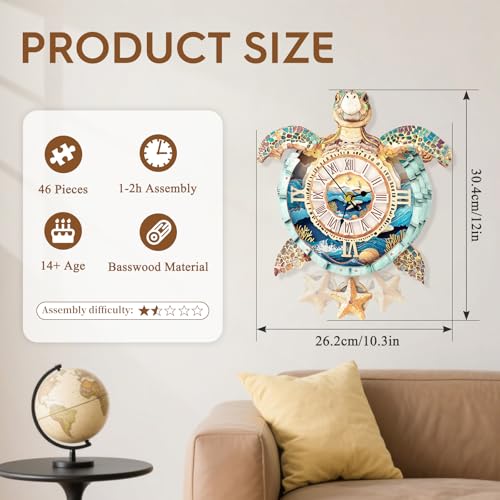 Kit de modèle d'horloge puzzle 3D tortue de mer en bois - 3