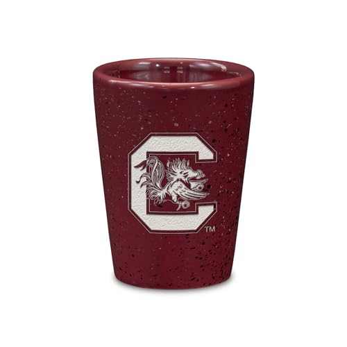 Rico Industries NCAA South Carolina Gamecocks 2oz Ceramic Shot Glass for Fans, Laser Engraved In Team Color Single Shot Glass