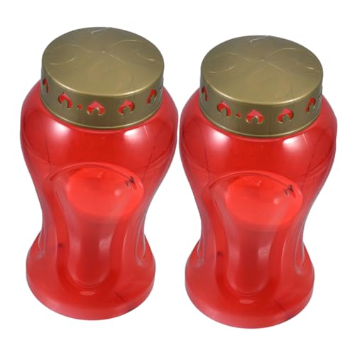 KITANDOVE 2piezas Faroles De Cementerio Luz Flameless De Color Rojo Decoración Para Jardín y Recuerdos Soporte Para Velas Luz Parpadeante Para Monumentos y Recuerdos