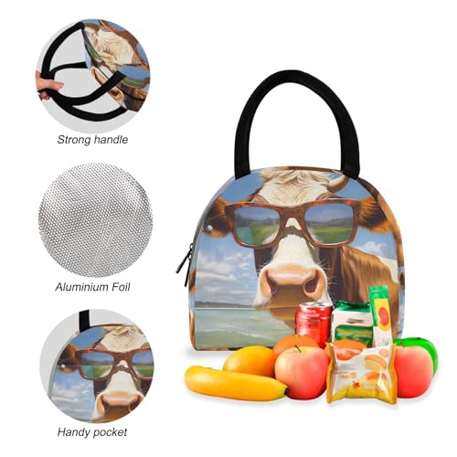 Backpack Lunch Box Set Large Capacity Travel Backpacks and Insulated Lunch Bag for Commute Hiking Picnic Beach Cow Print4