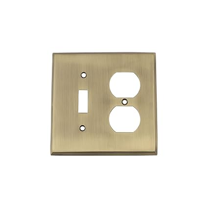Nostalgic Warehouse 719707 New York Switch Plate with Toggle and Outlet, Antique Brass