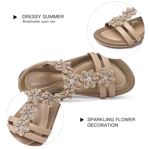 Image of SHIBEVER Dressy Flat Women Sandals: Comfortable Arch Support Womens Sandal | Summer Dress Flowers Boho Back Strap Open Toe Women's Sandals - All Day Comfort Walking Casual Wedding Woman Sandal Shoes