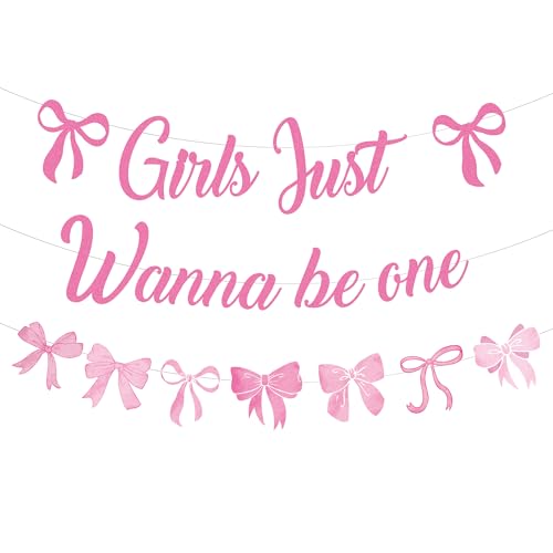 Dekoration zum 1. Geburtstag, rosa – 3 Stück, rosa Party-Dekoration, einschließlich Girls Just Wanna Be One Banner und Schleifen, Banner für Mädchen, erster Geburtstag, Babyparty, Taufbedarf