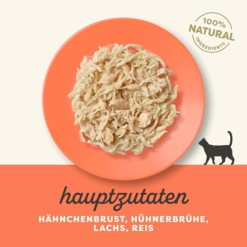 Applaws 100% natürliches Nassfutter für Katzen, Hühnerbrust mit Lachs in Brühe - Packung mit 12 x 70g Beuteln