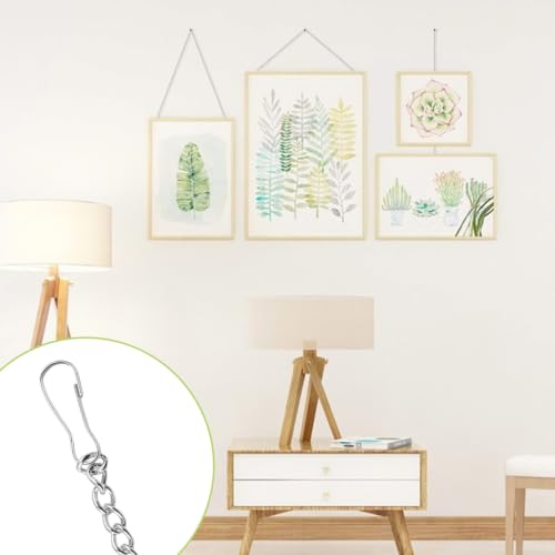 Image of Picture Hanging Kit with 4Pcs 2M Picture Hanging Chains & 12Pcs Small Hooks, Heavy Duty Metal Display Chain for Photo Frames Artworks Mirror(Silver)