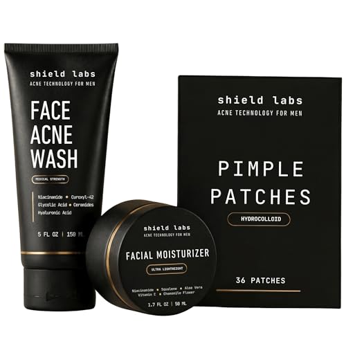 Acne System for Men and Boys Face Wash Moisturizer Pimple Patches Shield Mens Skin Care Set (2 Months)
