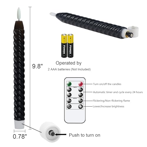 Image of Black Flameless Taper Candles Halloween Flickering with Remote Timer, 3D Wick LED Spiral Horror Party Candles Battery Operated 6 Pack Real Wax Home Halloween Decor(0.78 X 9.8 Inchs)