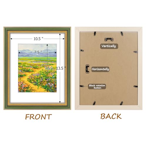 Image of Golden State Art,11x14 Ornate Picture Frame Holds 8x10 Photo,Green Gold | Includes real glass front,white mat,build-in hangers and buttons.Displays 8x10 photo on wall