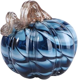 Veemoon Hand Blown Glass Pumpkin Halloween Glass Pumpkin Figurine Ornament Elegant Table Accent for Fall Harvest Thanksgiving Decoration