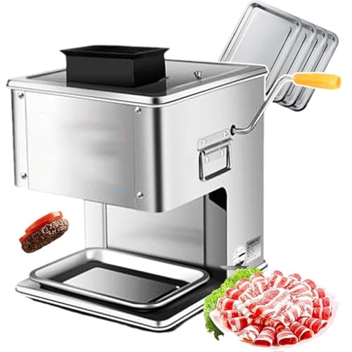 Cortador eléctrico de carne con manivela y patas antideslizantes para rebanadas, tiras y cubos, ideal para cocinas comerciales y domésticas