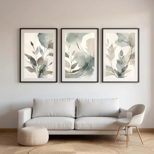 Décoration murale abstraite beige sauge pour salon zen 30x40cm 3 pièces