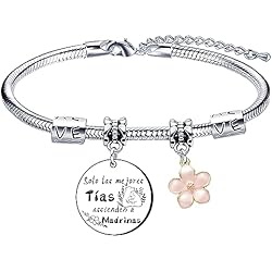 Pulsera Plata Madrina Lumengqi Pulsera Tía Madrina con Grabado Colgante: Solo las Mejores Tías ascienden a Madrinas Regalo Tia Regalo Madrina Regalos de cumpleaños para Mujer Pulsera de Plata Regalo de Tía Madrina