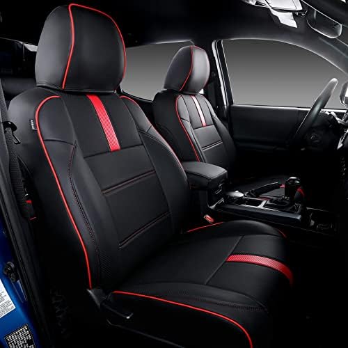 PTYYDS Fit Toyota Tacoma Full Set PU Leather Seat Covers for 2016-2023 Toyota Tacoma SR5 TRD Off Road Limited Accessories(Fit 16-23 Tacoma,S Black&Red)