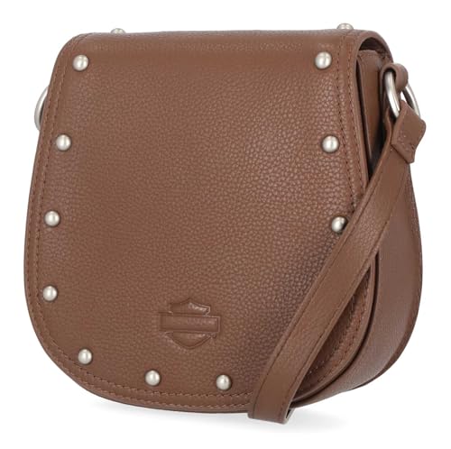 Harley-Davidson Women's Vintage Rivet Genuine Leather Crossbody Purse, Brown
