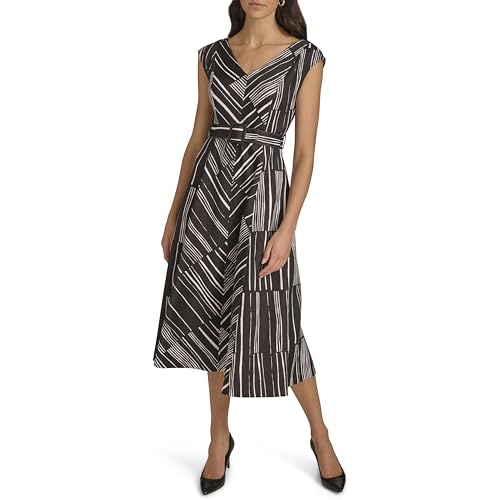 Image of Calvin Klein Women's Sleeveless V-Neck Belted A-Line Midi Dress