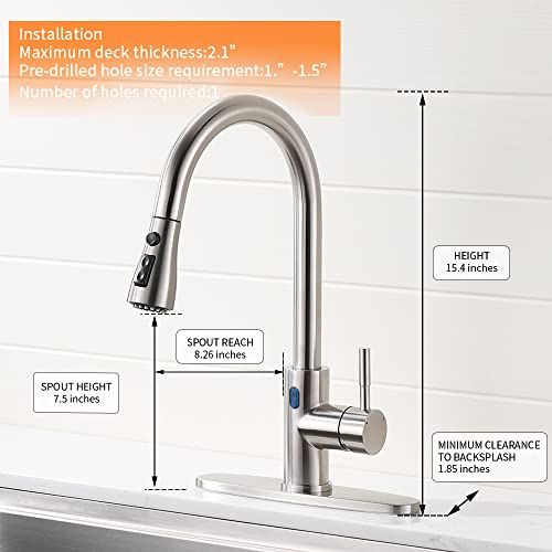 Owofan Touchless Kitchen Faucet With Pull Down Sprayer Led Light Single Handle Kitchen Sink Faucet Motion Sensor Smart Hands-Free, Stainless Steel Brushed Nickel 1072Sn #TOP3