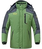 Rdruko Men's Outdoor Ski Snow Jacket Waterproof Fleece Mountain Hooded Rain Coat(Green, CA S)