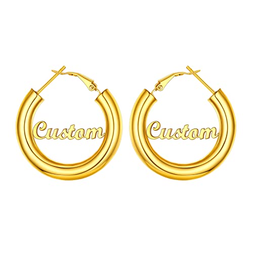 Image of Stainless Steel Chunky Hoop Earrings For Women, Minimalist and Chic, Black /Gold Plated, Round Hoops Earrings Hypoallergenic, Size: 30mm /40mm /60mm /80mm, Come with Box