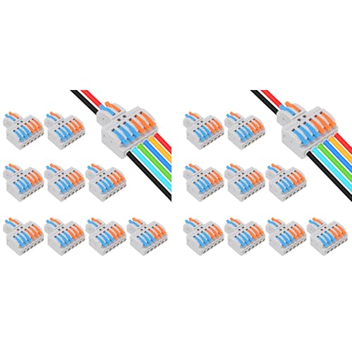 Image of Serplex 20PCS Lever-Nut Wire Connectors 2 in to 6 Out Quick Wiring Cable Connector for AWG 28-12 Compact Electrical Versatile for Hard Flexible Flame Retardant