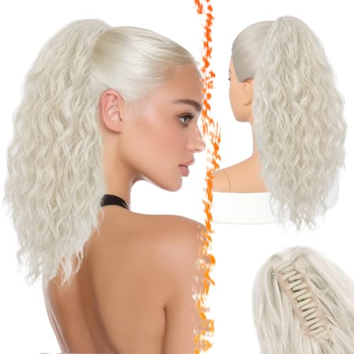 BARSDAR Claw Clip Platinum Blonde Curly Ponytail Extension 18Inch Synthetic