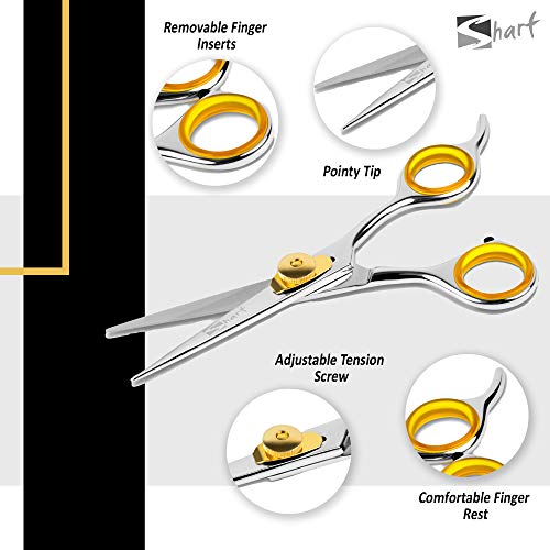Sharf Professional 5.75” Straight Barber Scissors: Sharp 440C Japanese Stainless Steel Hair Cutting Shears For Men & Women| Gold Touch Series Trimming Scissors W/Easy Grip Handles #TOP2