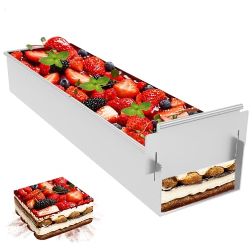 TMWEFUSC Tiramisu Pan, Rectangle Cake Mold, Tiramisu Cake Molde with Removable Frame, Long Size 16.4 * 3.9 * 2.3 inch, Tiramisu Baking Tray for Tiramisu, Lasagna, Cheesecake, Cold Desserts