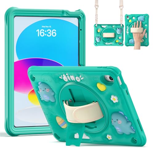 Coque iPad 10e/11e génération anti-casse verte protégeant des chutes d'enfants