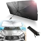 NTNEV Umbrella Car Shade, Foldable Automotive Windshield Shade for Car Front Window Blocks UV Rays Heat, Velcro Tapered Edge Opening