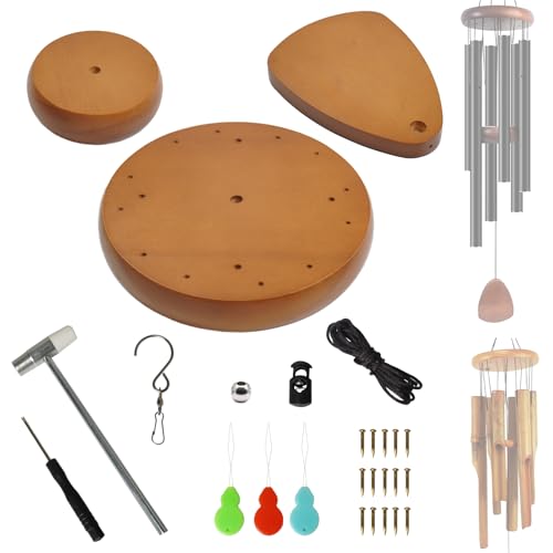 Wind Chime Replacement Parts, 28 PCS Windchime Repair Kit Including Round Top, Clapper, Wind Catcher, 19.6FT Nylon Cord, DIY Wind Chime Supplies (Yellow)