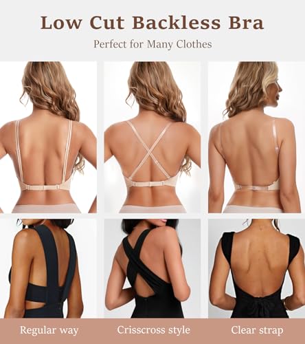 HACI Plunge U Neckline Backless Bra Push Up Deep V Padded Low Cut for Support4