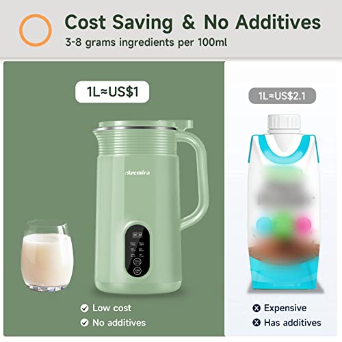 Arcmira Automatic Nut Milk Maker, 20 Oz Homemade Almond, Oat, Soy, Plant-Based Milk And Dairy Free Beverages, Almond Milk Maker With Delay Start/Keep Warm/Boil Water, Soy Milk Maker With Nut Milk Bag, Green #TOP5