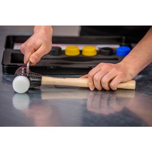 Wiha Schonhammer Set Safety I Hickory-Holzstiel I Rund-Schlagkopf Ø 40 mm I Gummihammer mit gemischten Schlagköpfen 9-teilig in Box (44008) – Ansicht 2
