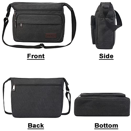 JAKAGO Wasserdichte Umhängetasche Herren,Multi-Tasche aus Segeltuch 15 Zoll Messenger Bag Arbeit Taschen für Herren & Damen,für Schule Reisen Arbeiten täglicher Gebrauch,Schwarz